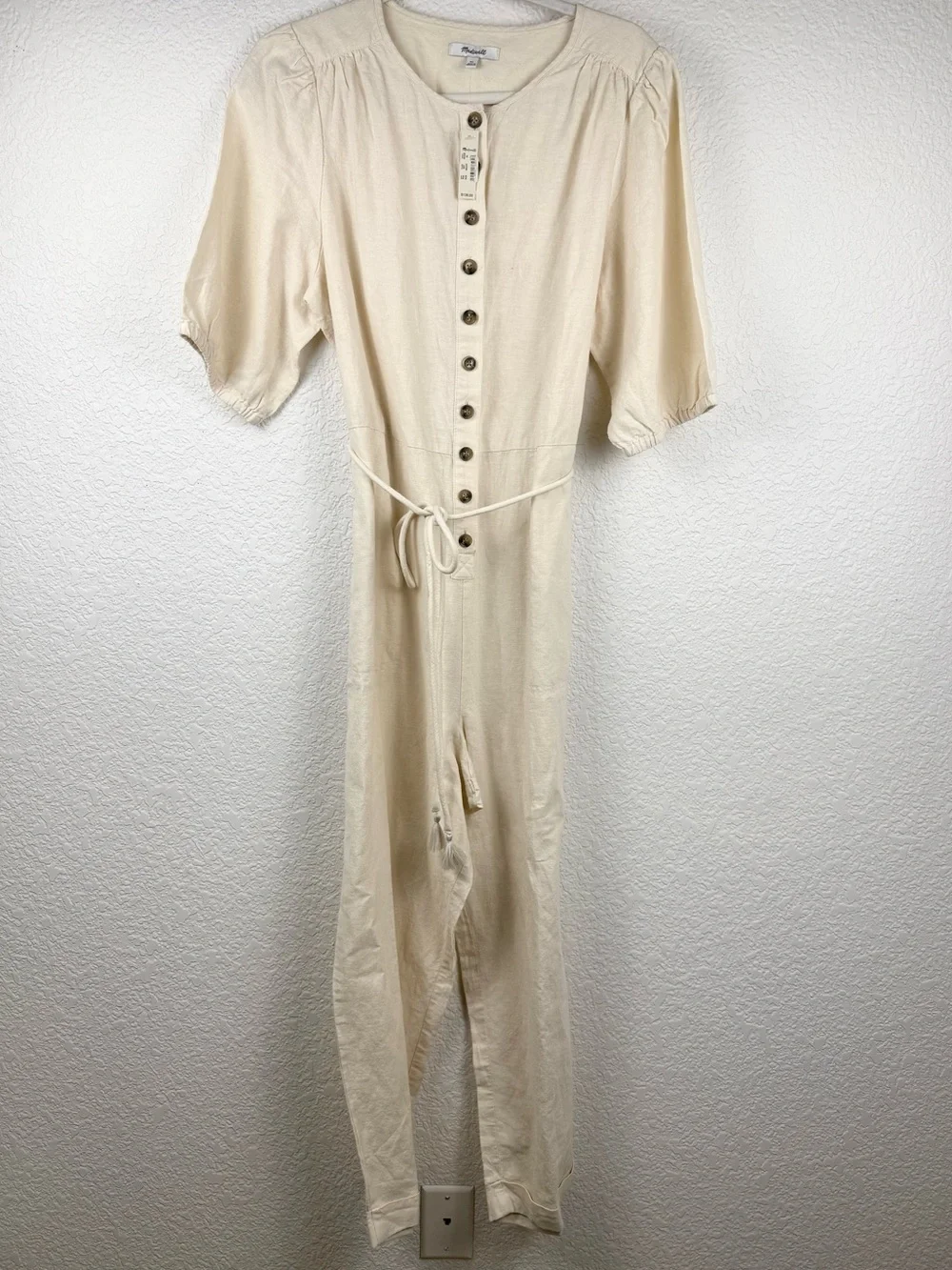 Madewell Linen Blend Jumpsuit | Puff Sleeve Utility Romper | NWT | XL - Picture 3 of 13